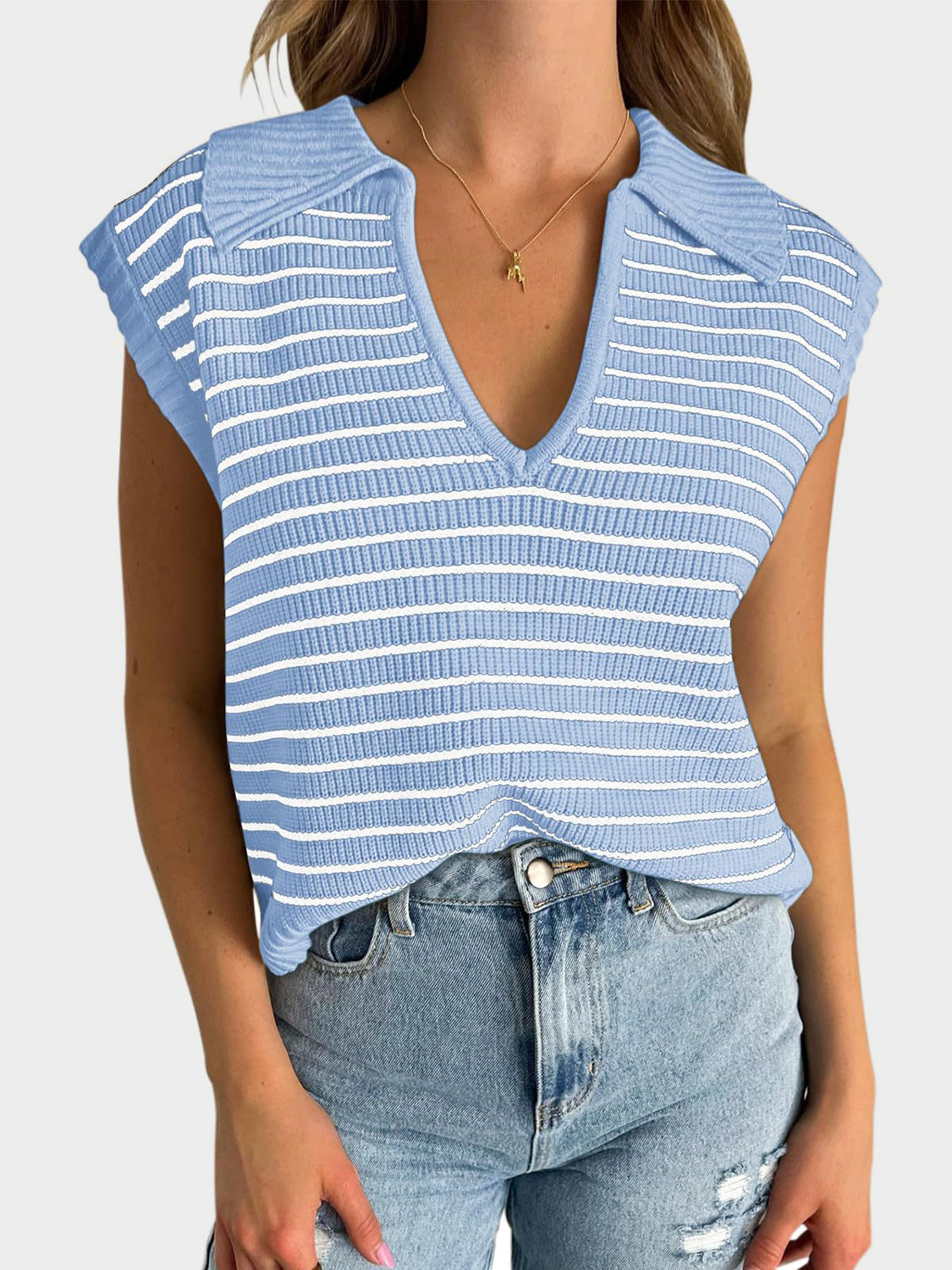 Striped Collared Sweater Vest