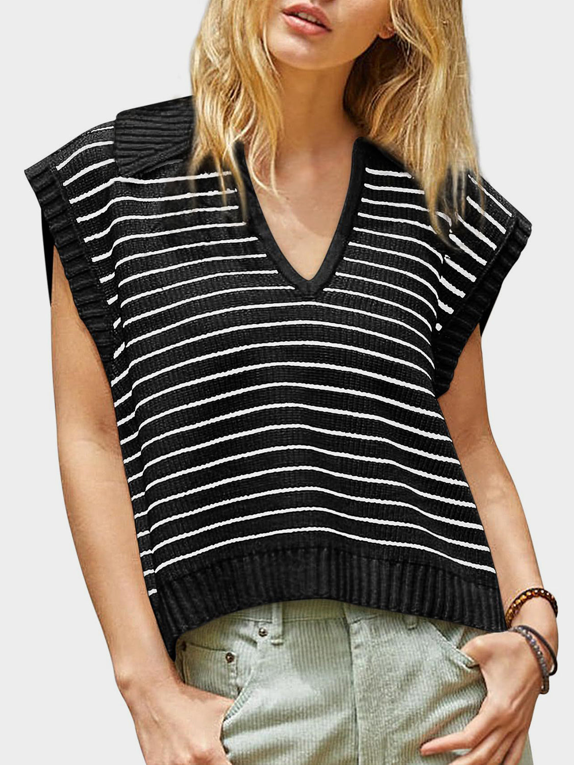 Striped Collared Sweater Vest