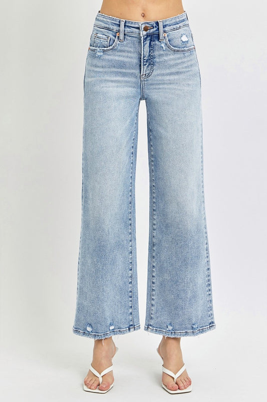 Full Size High-Rise Tummy Control Crop Wide-Leg Jeans
