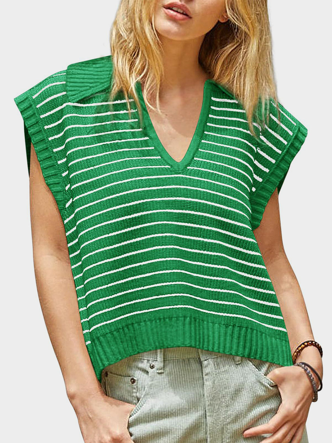 Striped Collared Sweater Vest