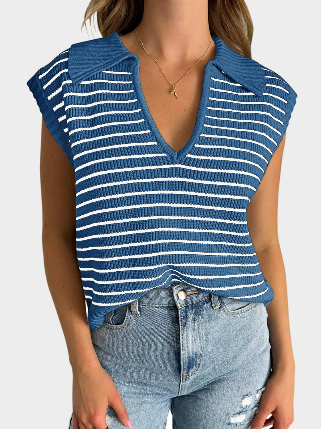 Striped Collared Sweater Vest
