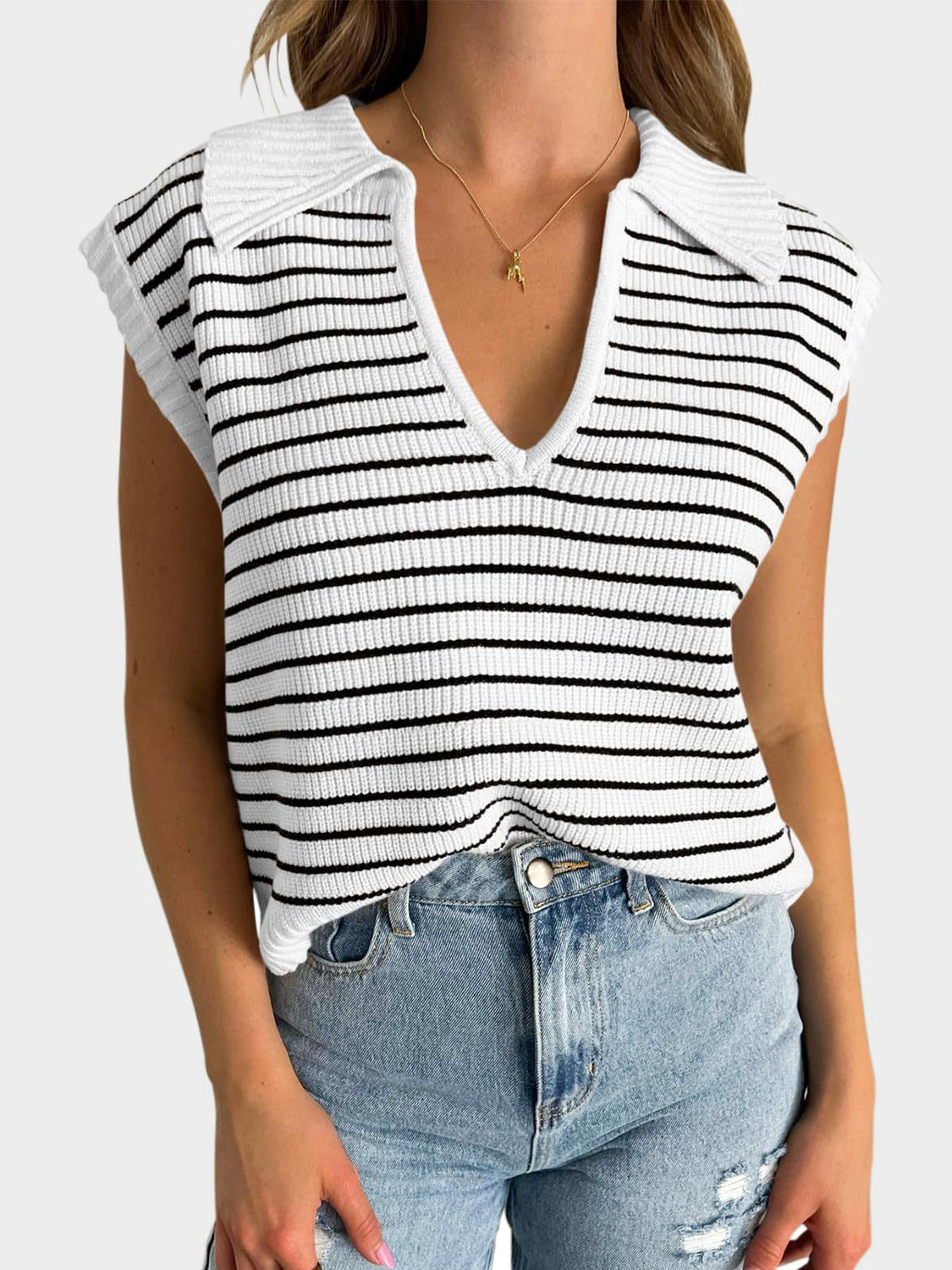 Striped Collared Sweater Vest