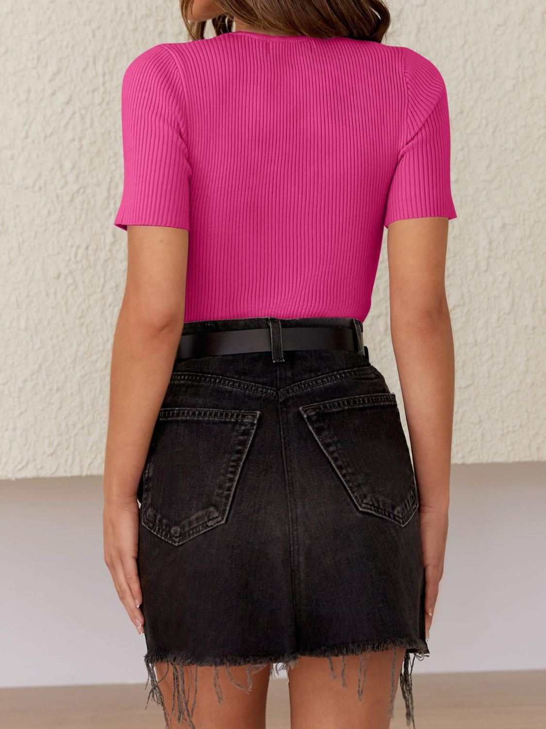 Ribbed Short Sleeve Knit Top