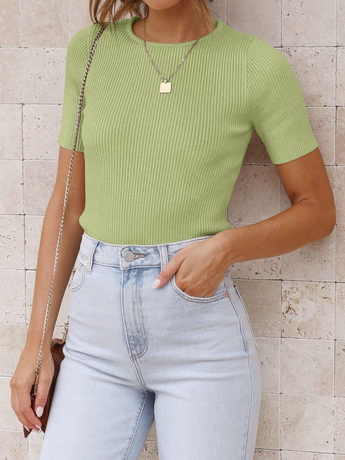 Ribbed Short Sleeve Knit Top