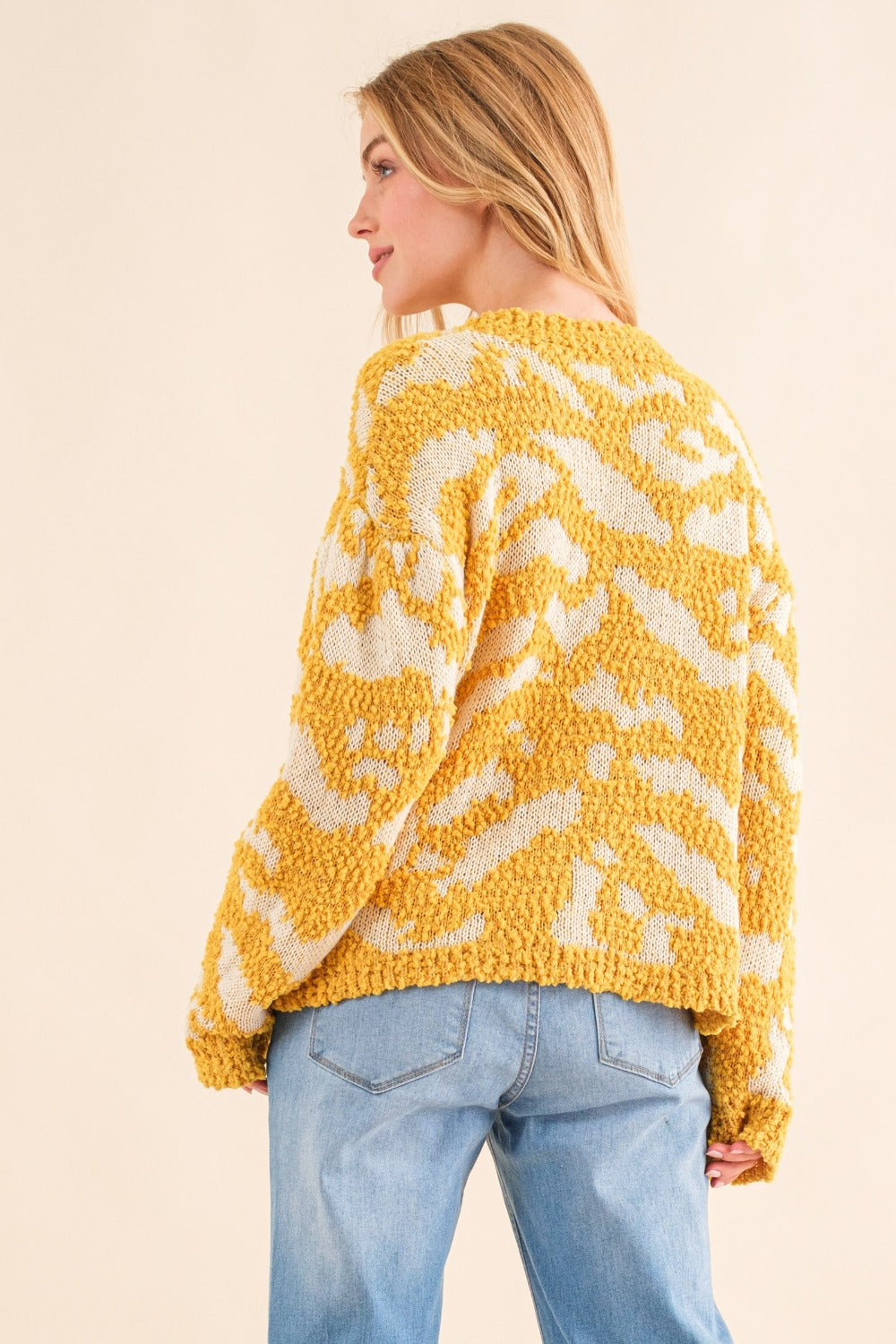 Full Size Textured Contrast Pattern Sweater