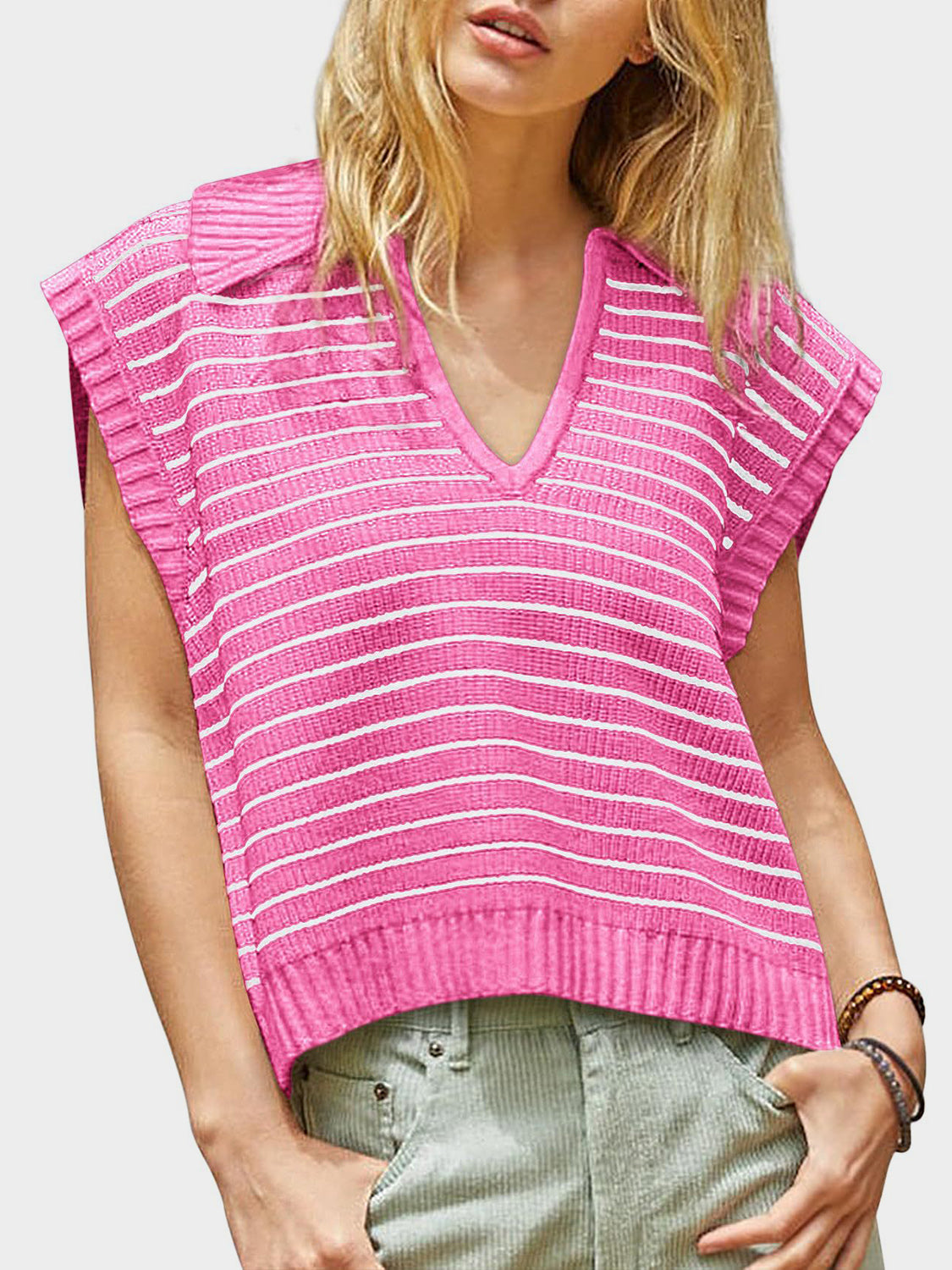 Striped Collared Sweater Vest
