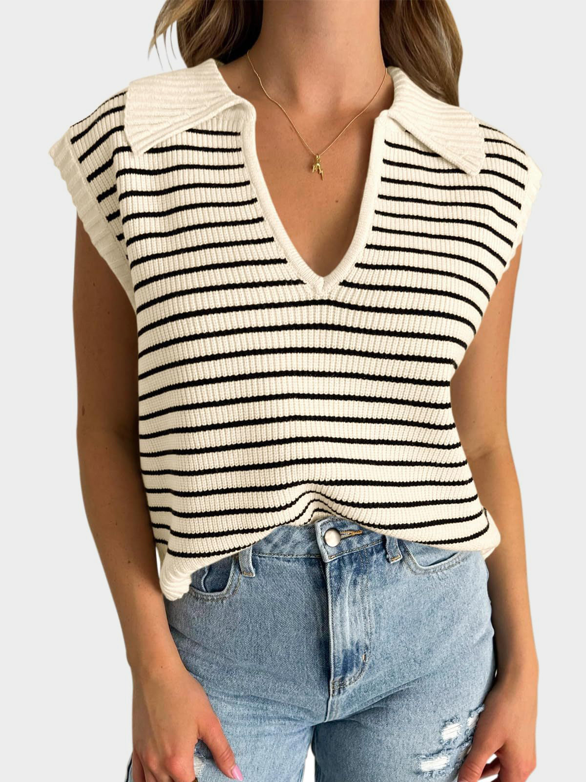 Striped Collared Sweater Vest