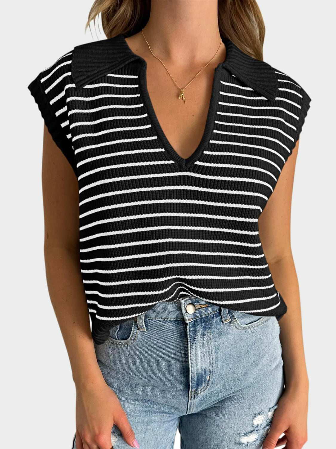 Striped Collared Sweater Vest