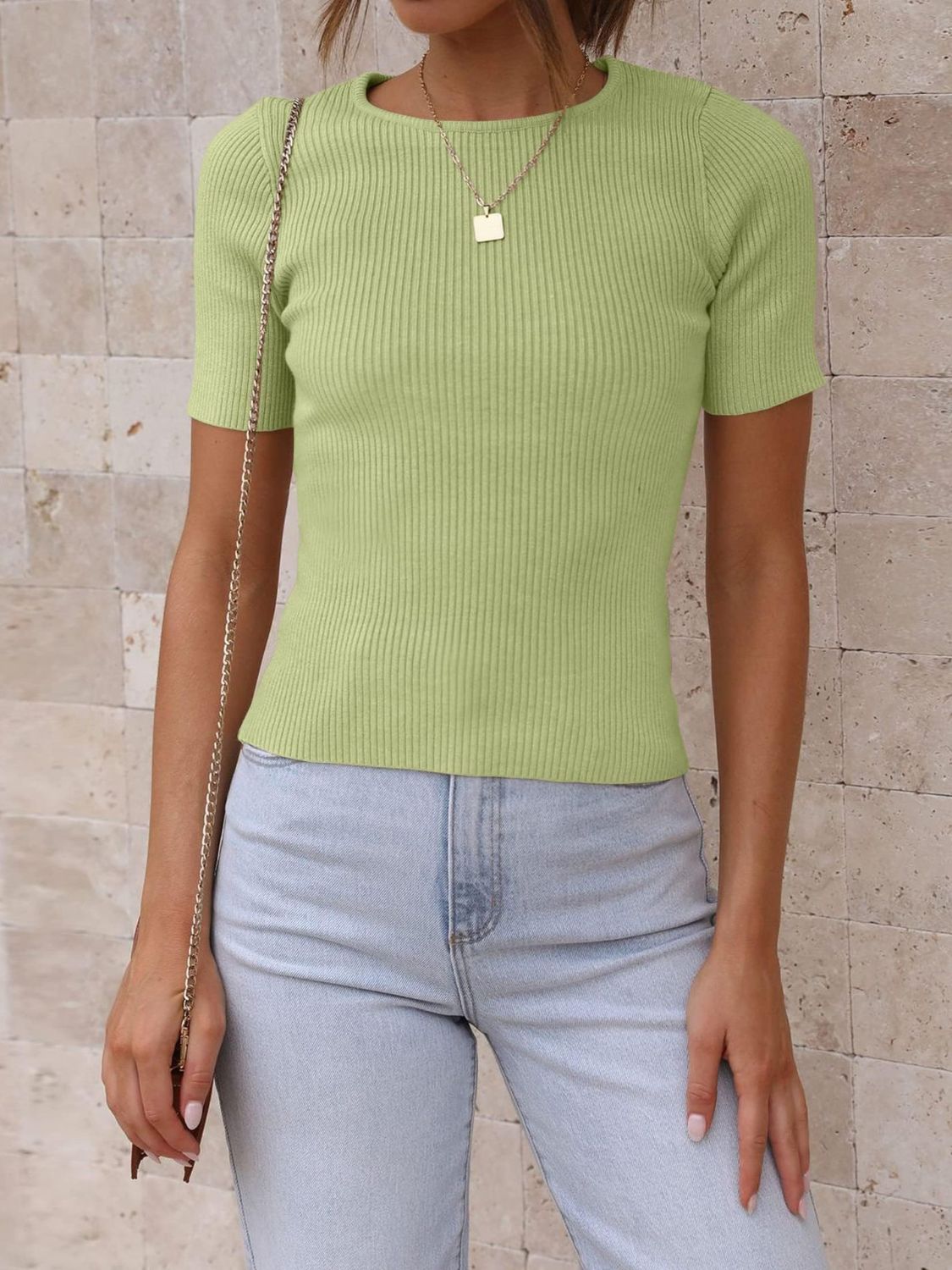 Ribbed Short Sleeve Knit Top