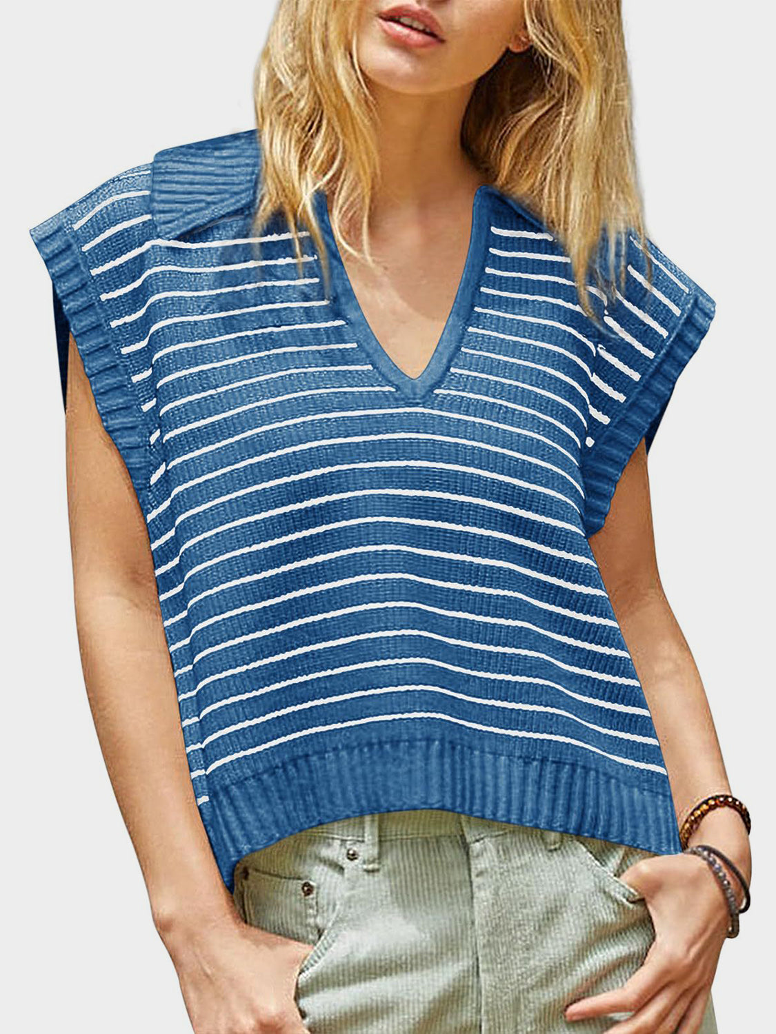 Striped Collared Sweater Vest