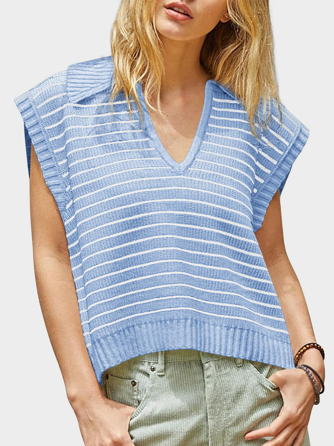 Striped Collared Sweater Vest