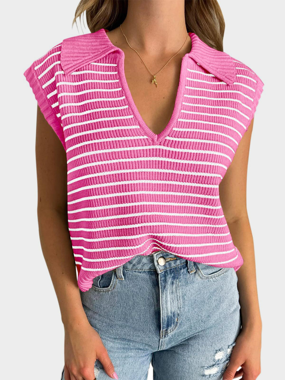 Striped Collared Sweater Vest