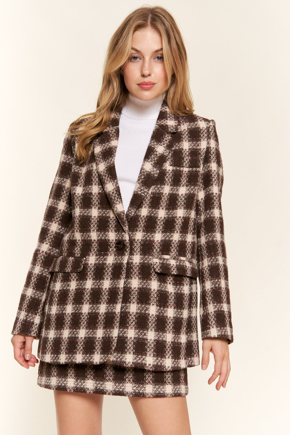 Classic Plaid Brushed One-Button Blazer