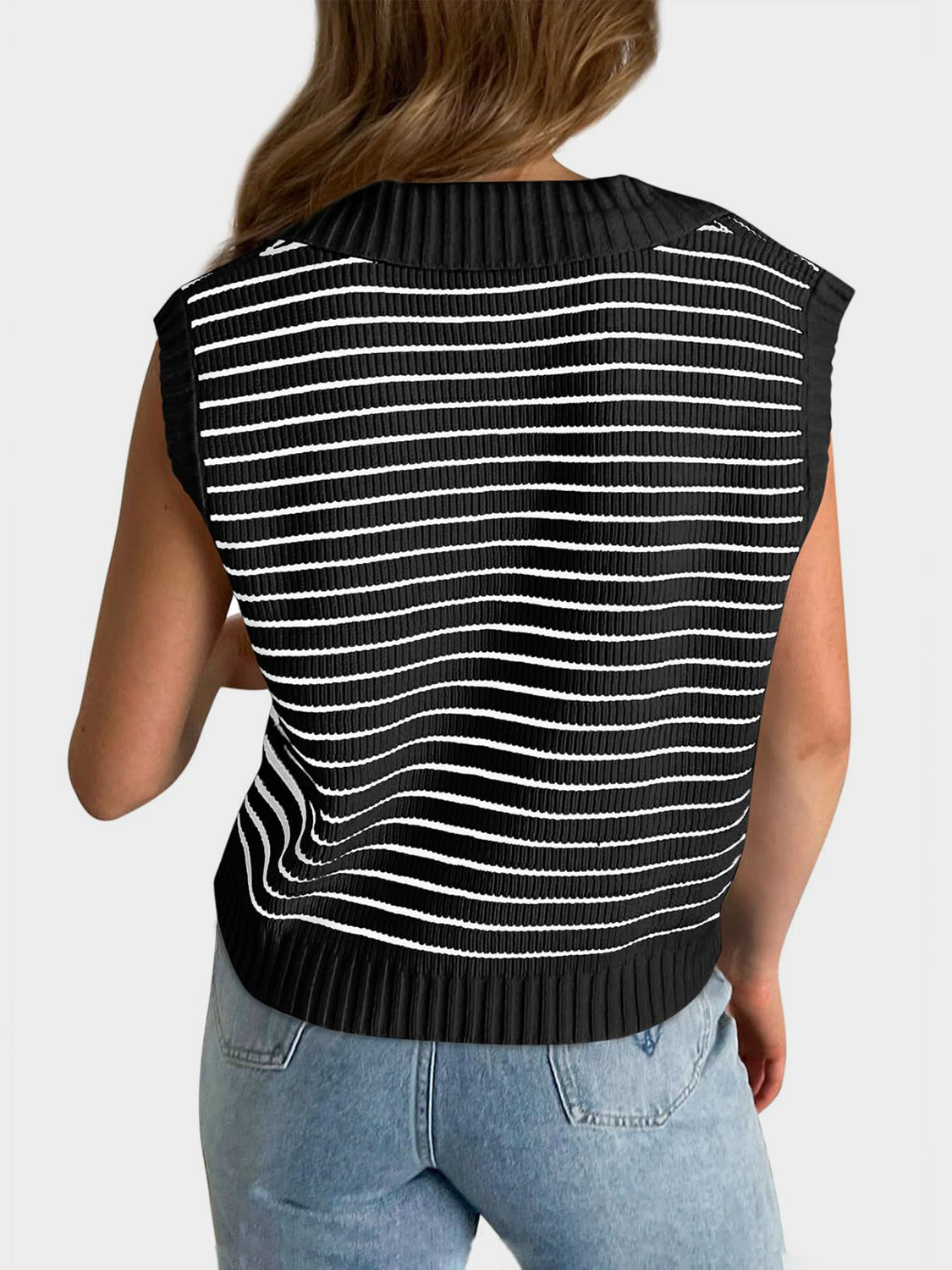 Striped Collared Sweater Vest