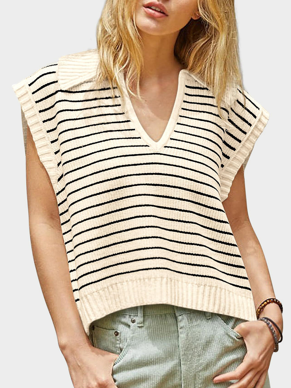 Striped Collared Sweater Vest