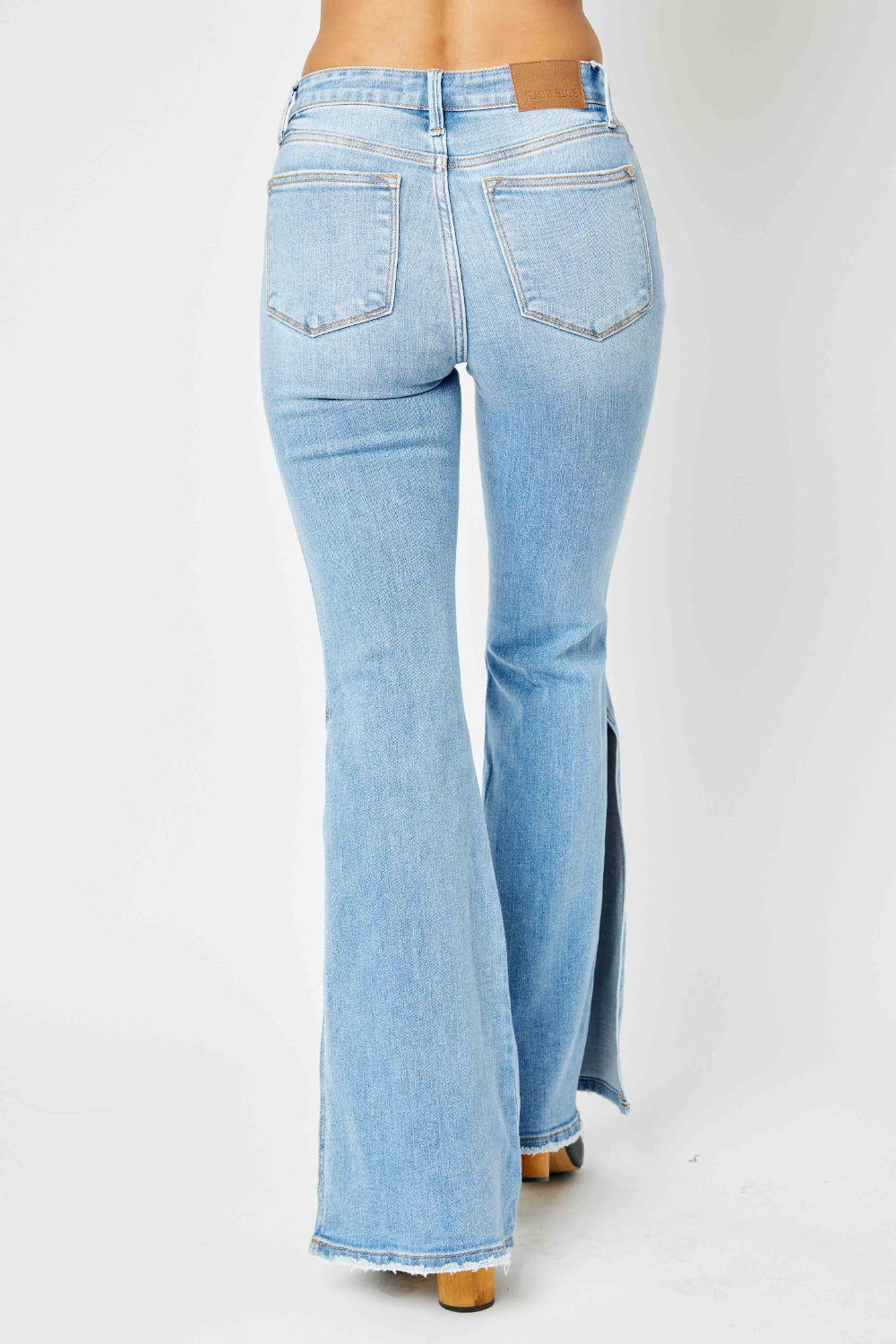 Judy Blue Mid Rise Raw Hem Flare Jeans