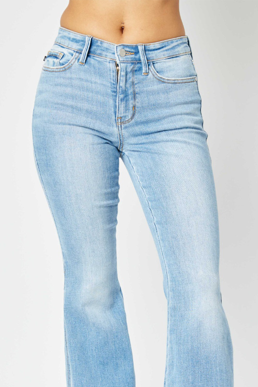 Judy Blue Mid Rise Raw Hem Flare Jeans