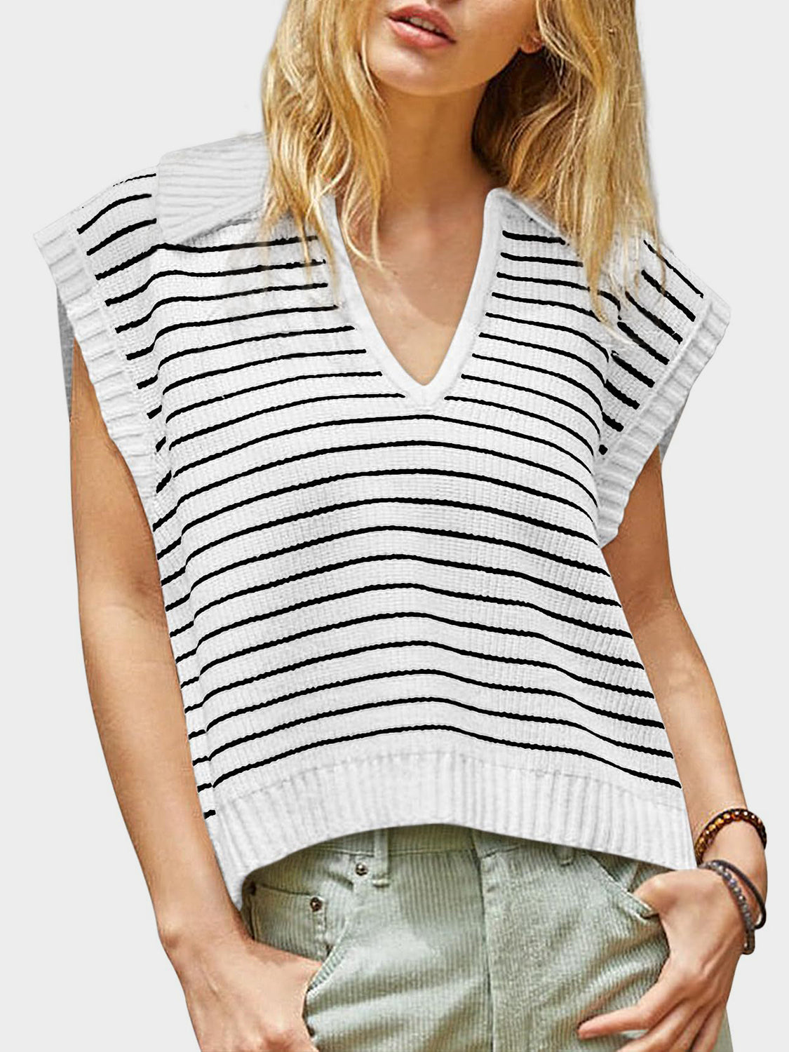 Striped Collared Sweater Vest